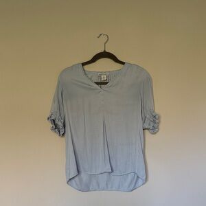 cupcakes & cashmere Light Blue Ruched Sleeve V-Neck Blouse